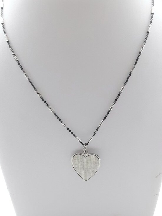 925 Italy Jewelry - NEW 18 inch 925 silver oxidized fancy chain and textured heart pendant